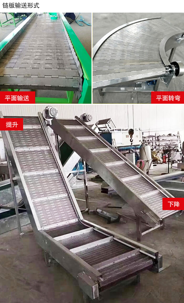 鏈板輸送機平面輸送，平面拐彎，提升等運行現場圖片